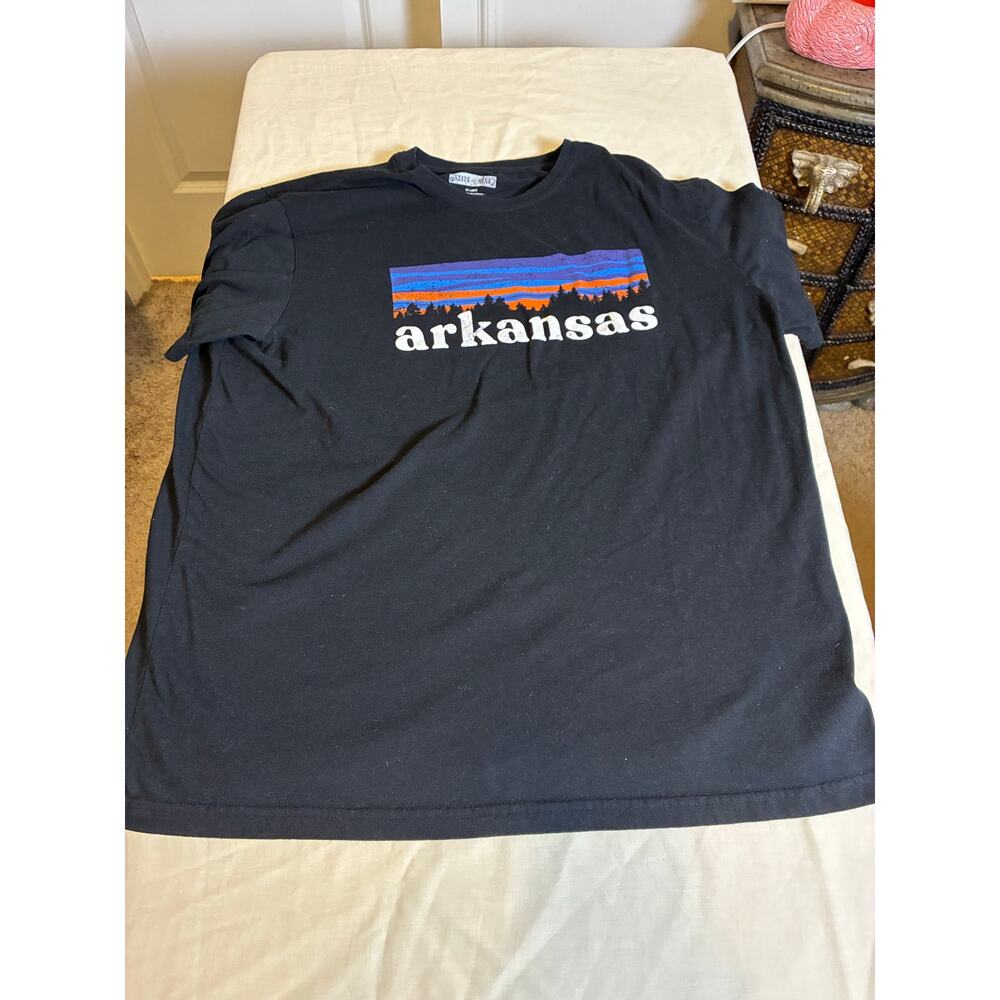 Arkansas Graphic T Shirt XXL State Of Mine Black Sunset Mountains Patagoniaish